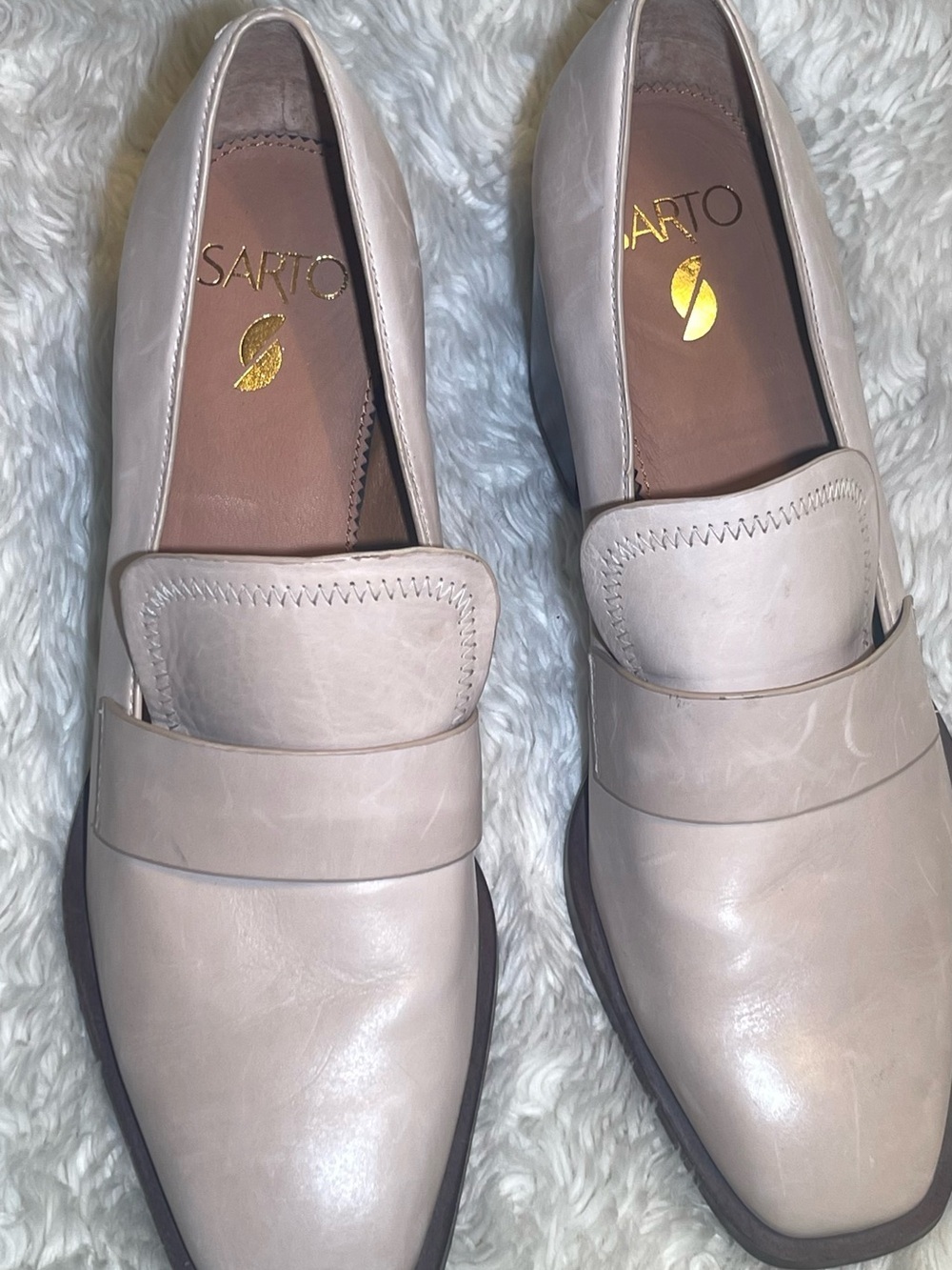 Sarto Renato Women’s Blush Leather Block Heel Loafers size 10 - Picture 4 of 9